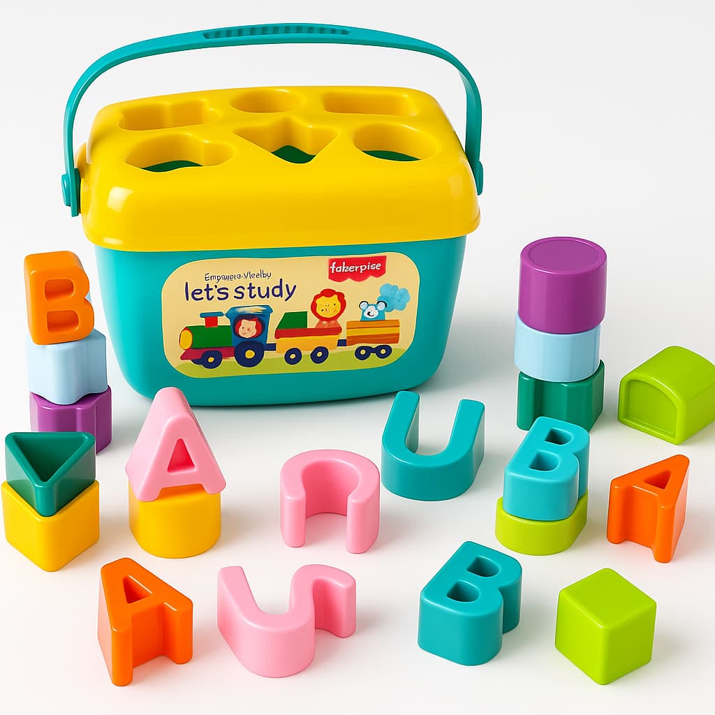 First Shape Sorting Blocks Educational Activity Toys 16 Building Collection ABCD Alphabets Game