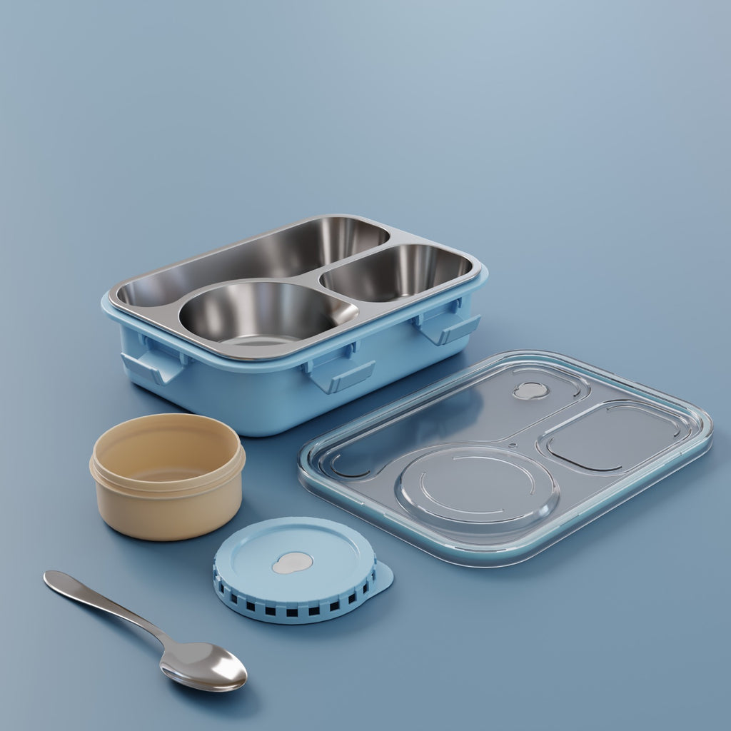 3-Compartment Stainless Steel Bento Lunch Box Leakproof Airtight Tiffin Box for Kids & Office