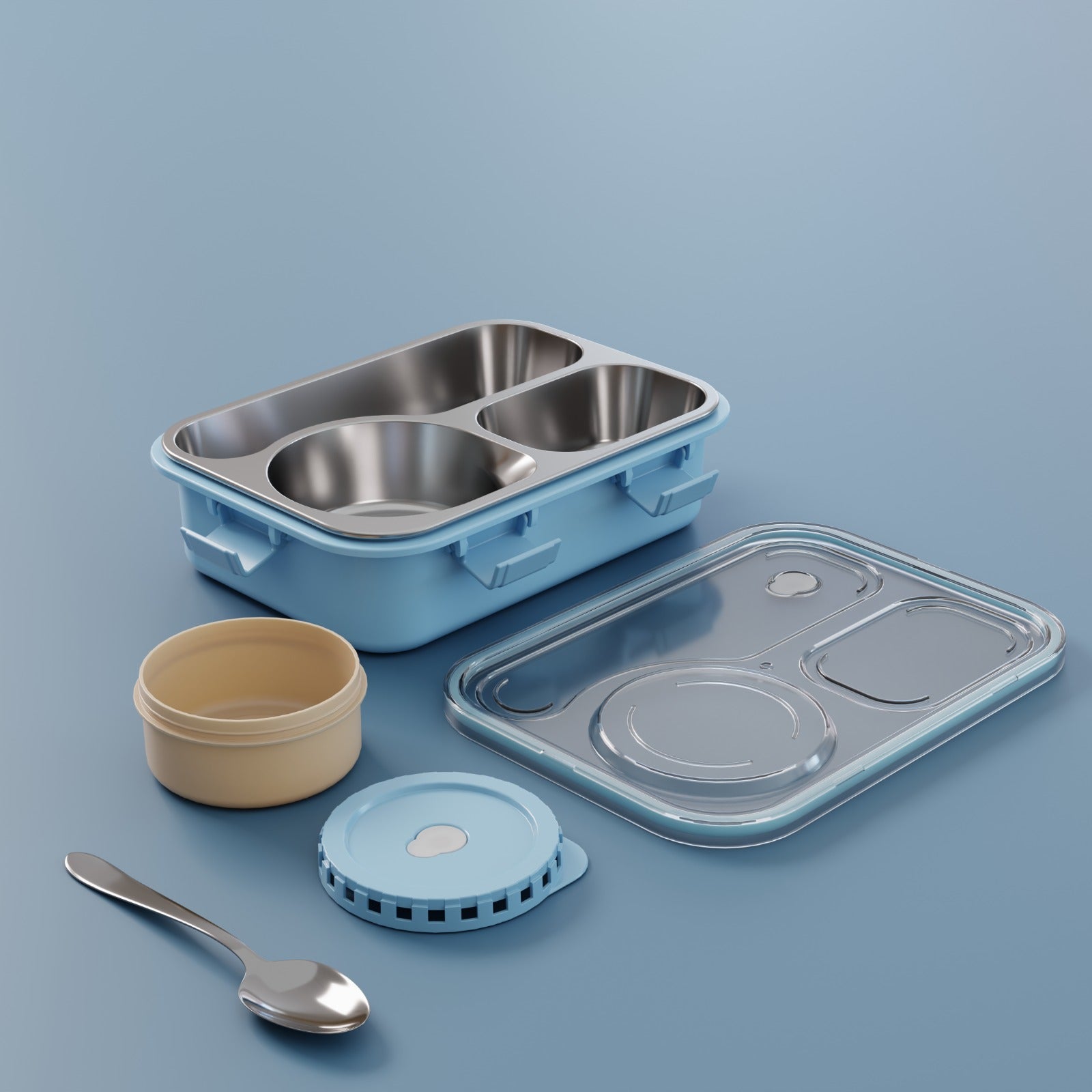 3-Compartment Stainless Steel Bento Lunch Box Leakproof Airtight Tiffin Box for Kids & Office