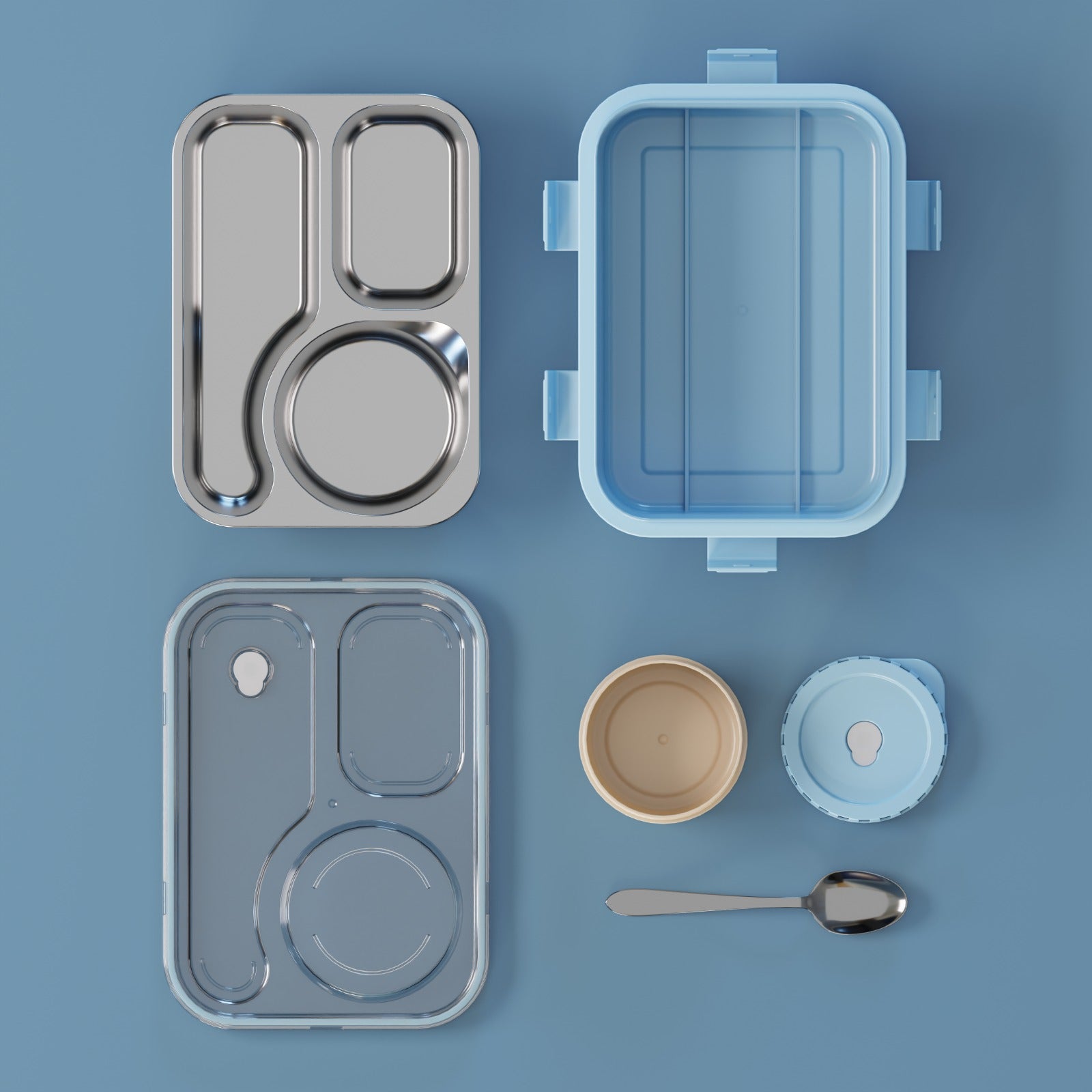 3-Compartment Stainless Steel Bento Lunch Box Leakproof Airtight Tiffin Box for Kids & Office