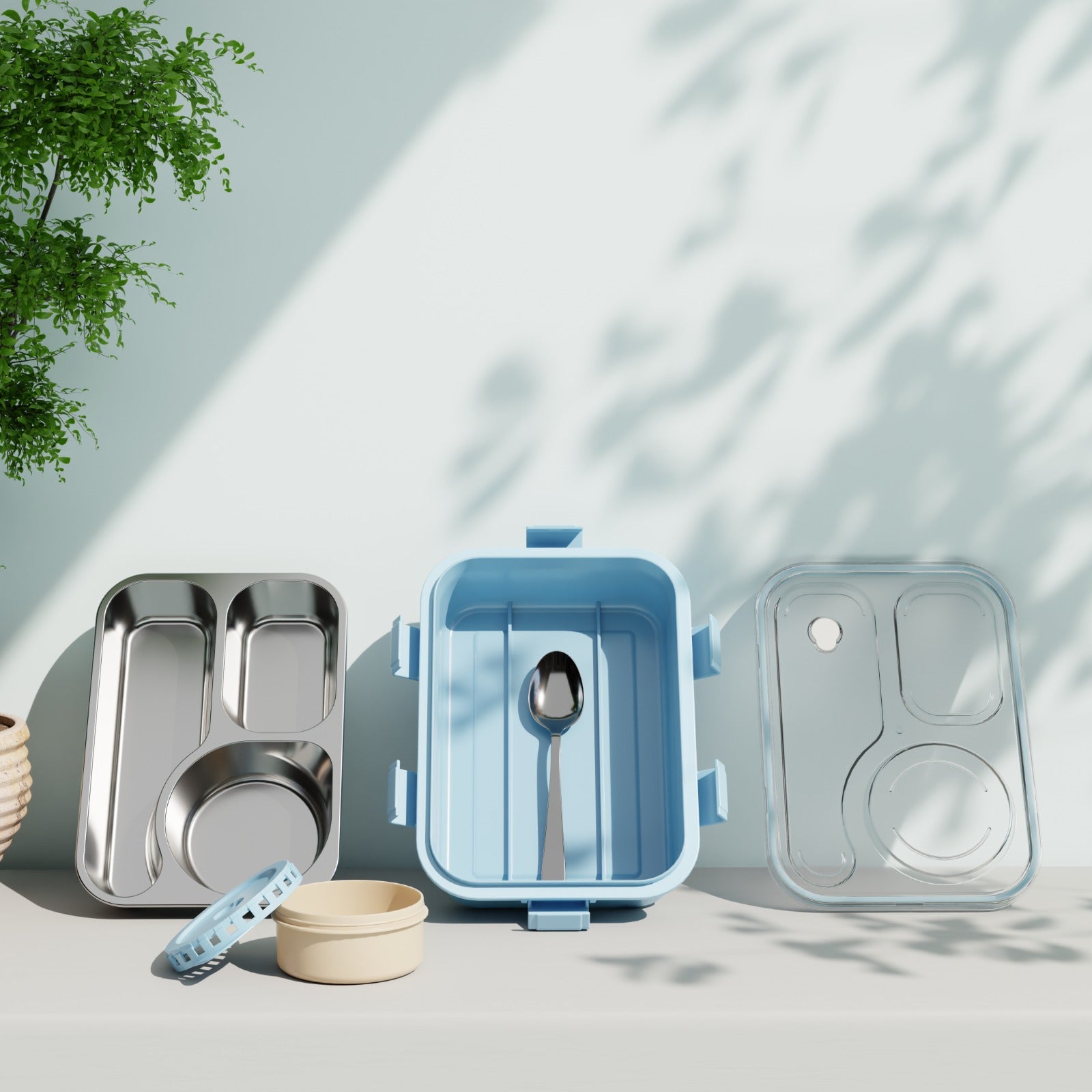 3-Compartment Stainless Steel Bento Lunch Box Leakproof Airtight Tiffin Box for Kids & Office